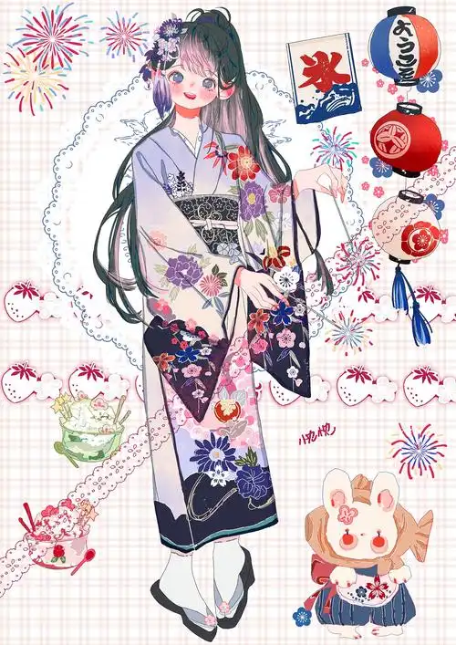 明艳的和服少女已参与 :收集夏日限定浪漫 夏日「插画」挑战关注私信