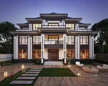 三层中式别墅设计图纸及效果图大全bz3741-新中式风格