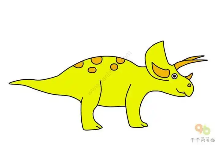 恐龙简笔画彩色三角龙儿童画