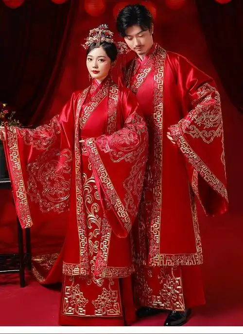 婚纱结婚汉服新娘新郎中式婚纱凤冠霞帔男女情侣中风古风嫁衣秀禾服