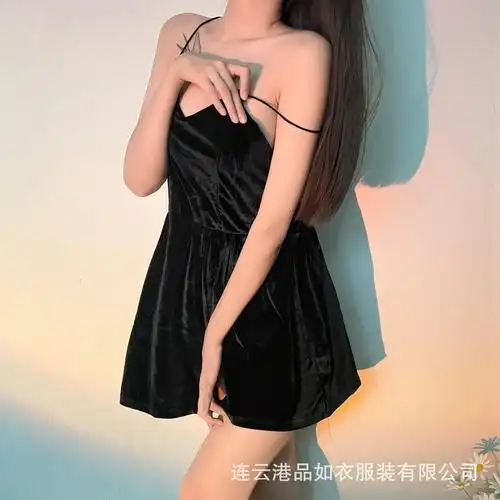 污力兔情趣内衣性感吊带睡裙套装丝绒诱惑绑带露背女式家居睡衣冬