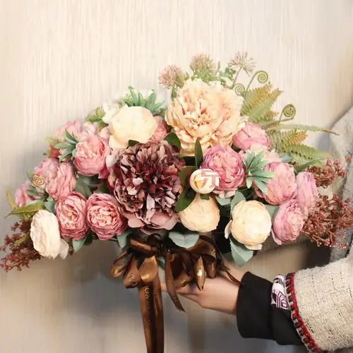 轻奢仿真花艺摆件套装复古假花装饰花绢花摆设客厅餐桌插花卉家饰 粉