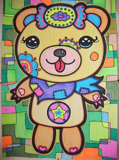 小布熊幼师必画9090线描玩具熊#创意儿童画熊93#可爱小熊[儿童画馋嘴