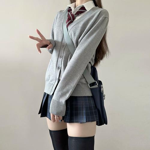 花千猪原创灰色jk毛衣开衫外套女秋款日系学院风jk制服上衣
