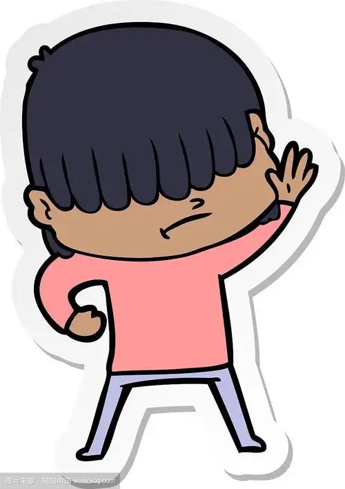 一个头发凌乱的卡通男孩的贴纸