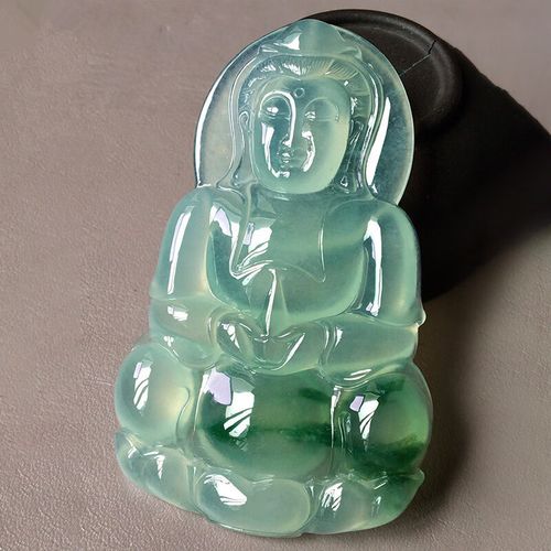 蝶灿 缅甸老坑翡翠玉石雕刻冰种飘花飘绿观音翡翠吊坠