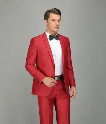 高端青中年男士西服套装男时尚商务红色西装喜事婚礼职业两件套