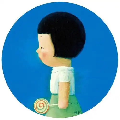 刘野油画中拿超大棒棒糖的女孩.