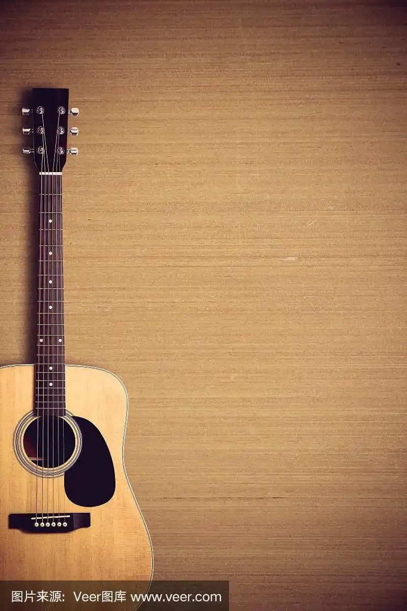 木背景的原声吉他