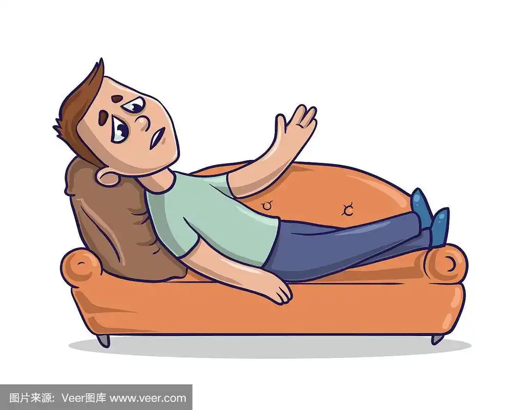 绘画插图,疲劳的,沙发,青年男人,矢量