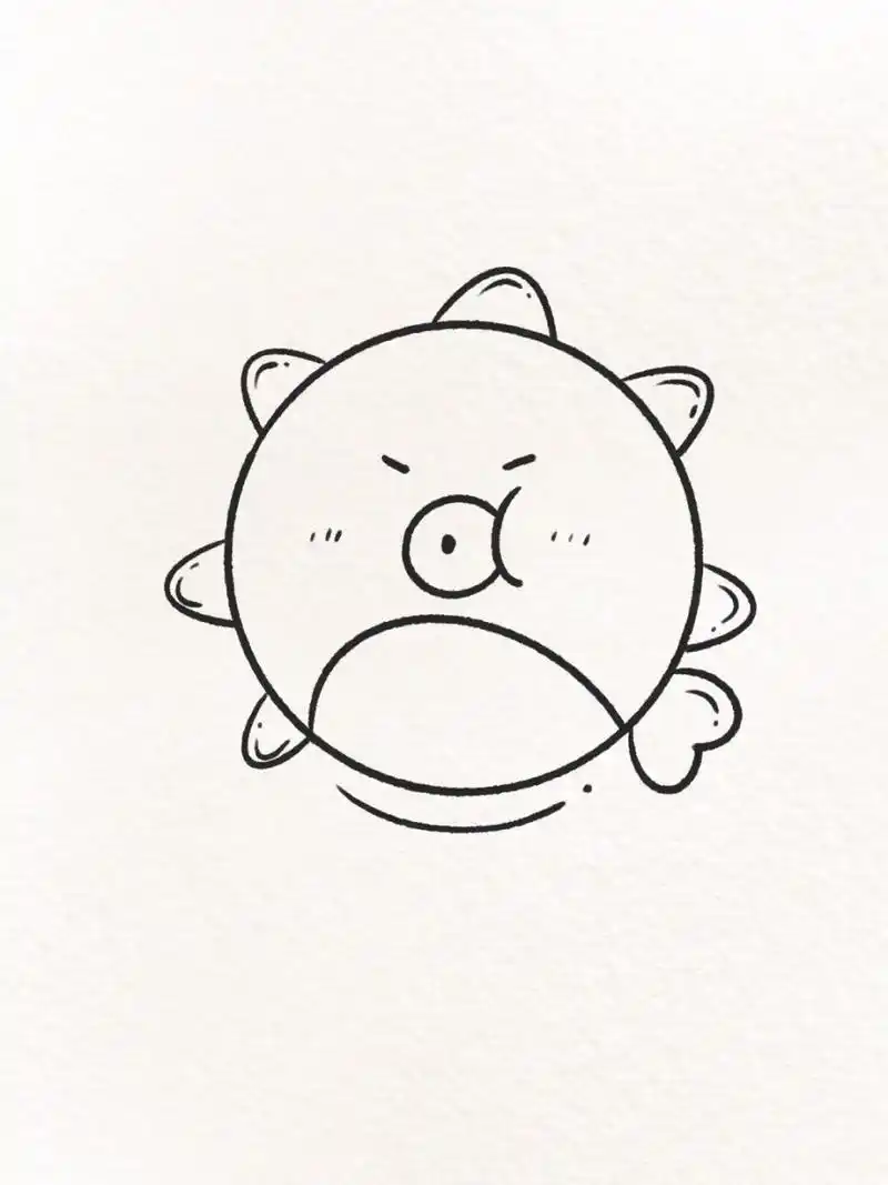 超简单的简笔画 | 生气的河豚97 河豚气鼓鼓的样子也有点可爱 #pro