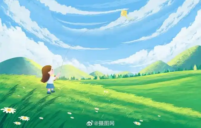 插画分享唯美治愈蓝天白云插画背景图版权素材by摄图网