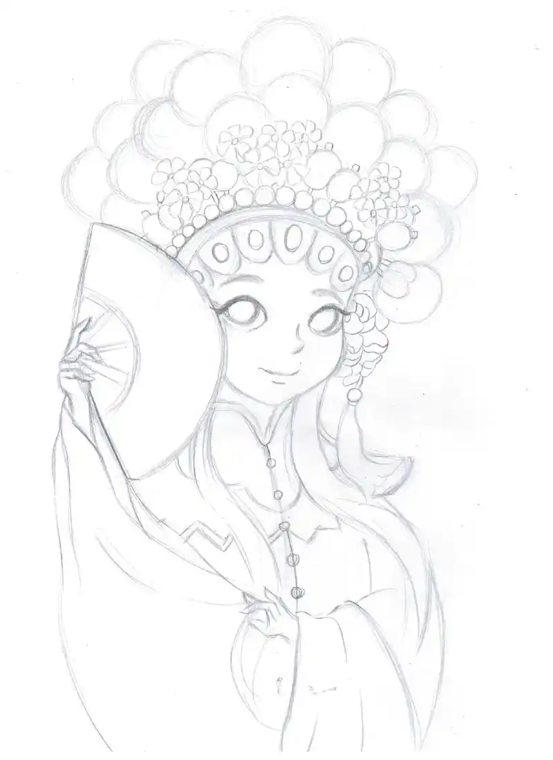 马克笔手绘国风戏服线稿,国潮无敌,春节喜庆年画.#画画 #线 - 抖音