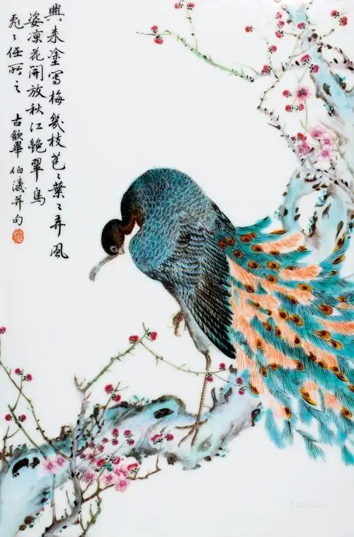 0133民国毕伯涛秋江冷艳粉彩瓷板