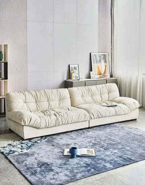 新品上新白色绒布四人位沙发