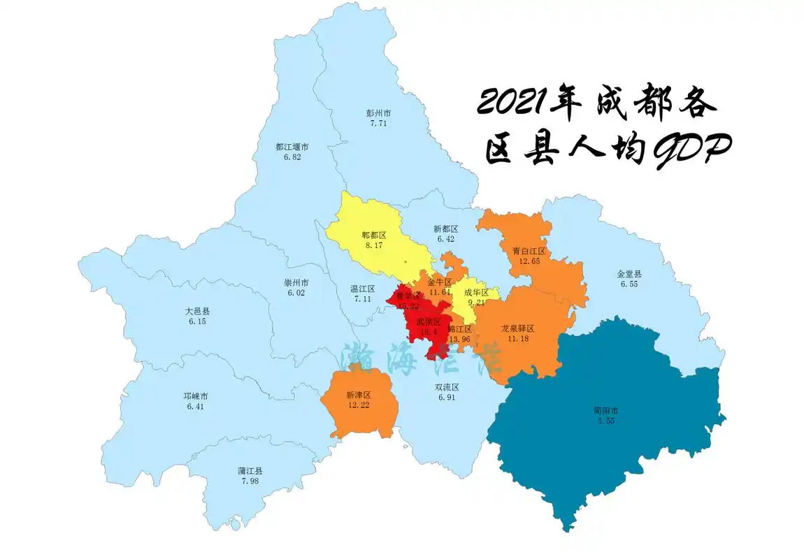 2021年成都市各区县gdp,人均gdp,常住人口,人口密度等数据