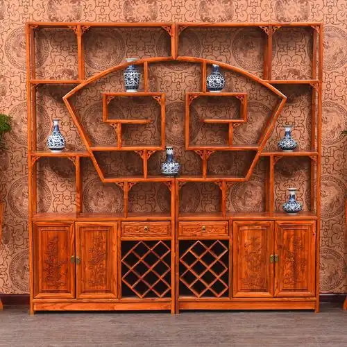 明清仿古 隔断_实木榆木中式多功能仿古多宝阁古董架扇形茶叶架隔断