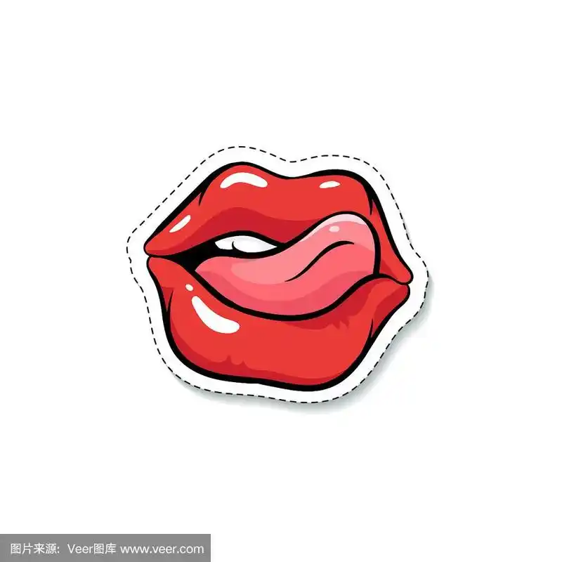 张开女人红嘴用舌头素描卡通矢量插图孤立.