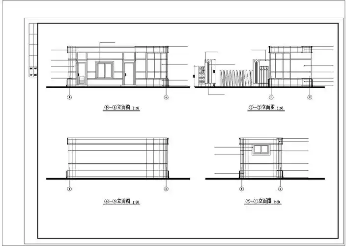 水厂厂区大门平立剖面图