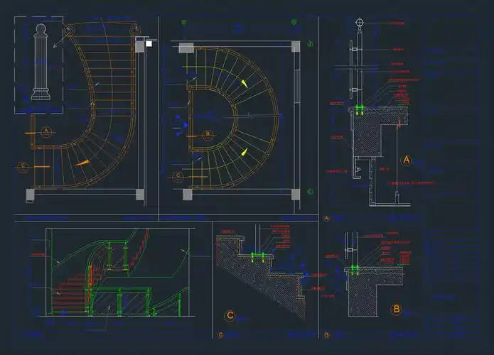 酒店旋转楼梯cad施工图纸免费下载