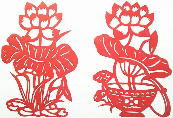 纯手工传统民间剪纸作品画荷花类镂空装饰画红色宣纸双面刻画