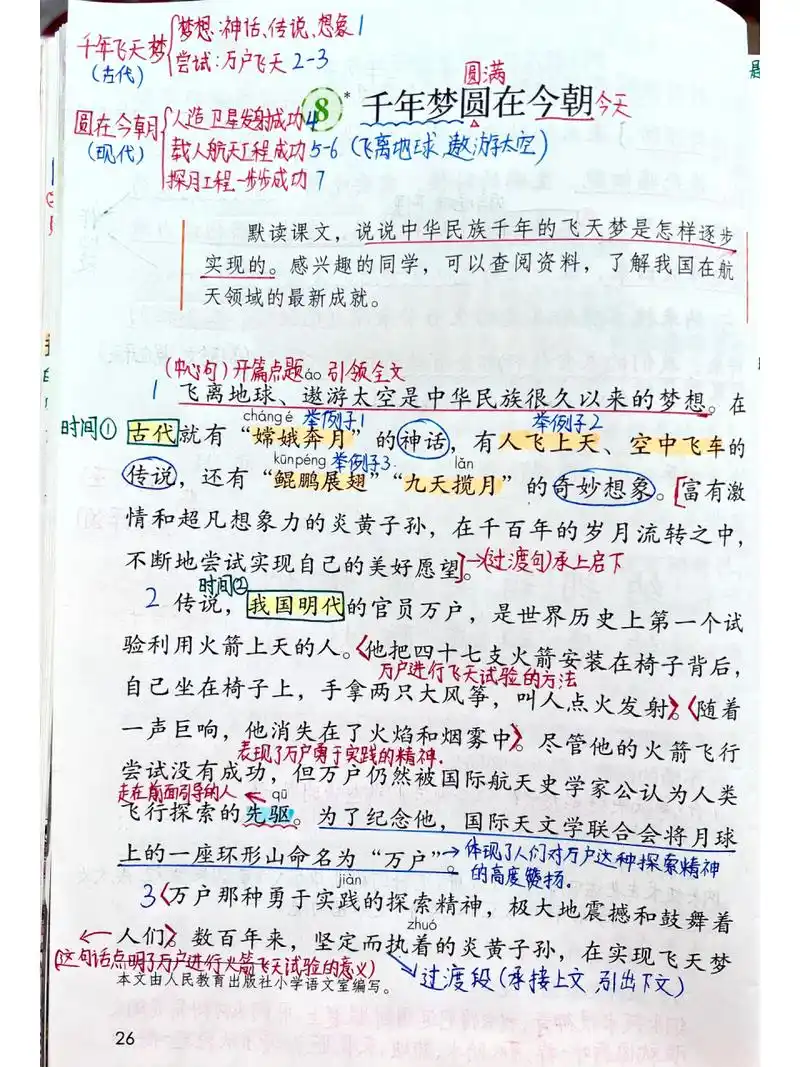 四年级下册《千年梦圆在今朝》课堂笔记
