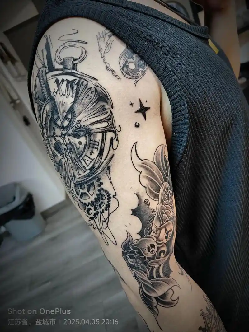 大兄弟3挑拼接花臂完成#手臂纹身 #拼接花臂 #盐