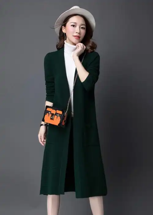 秋冬款毛呢大衣女针织衫女冰丝开衫披肩秋女韩版宽松口袋长袖开叉百搭