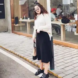 大码半身裙高腰中长款遮肚子藏肉伞裙200斤胖mm可穿a字裙百搭针织