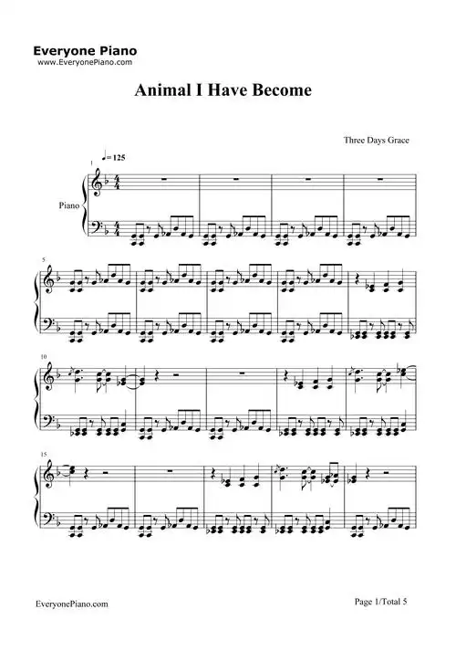 animal i have become-three days grace-钢琴谱文件(五线谱,双手简谱