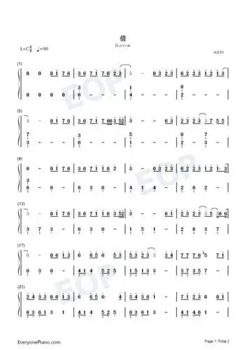 借-c调简单版-钢琴谱文件(五线谱,双手简谱,数字谱,midi,pdf)免费下载