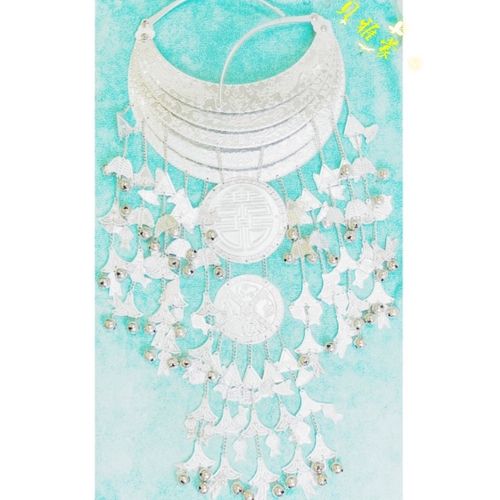少数民族饰品 苗族特色项圈铝材龙凤脖圈蝴蝶鱼铃铛65cm*24cm