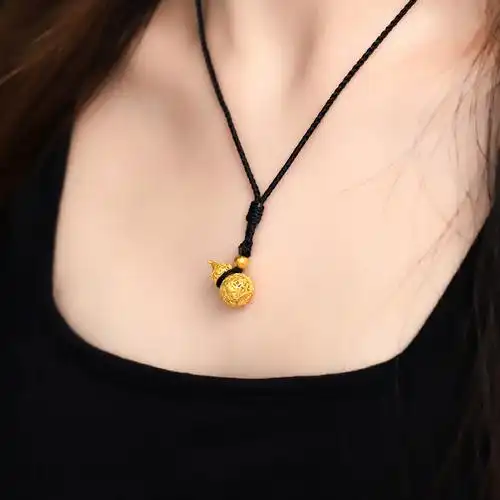 古法传承黄金葫芦吊坠镂空999足金福禄编绳项链男女纯金花纹挂坠