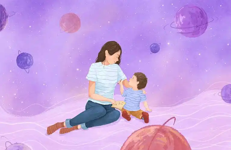 一起画画的母子温馨母婴插画4图片