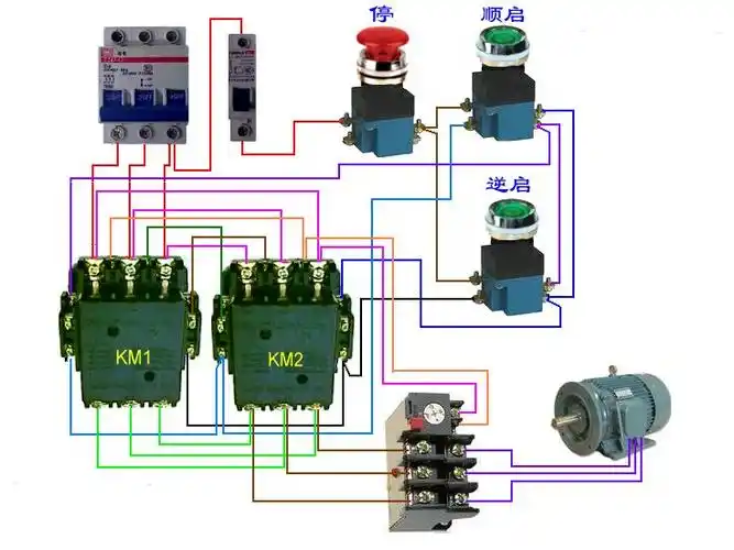 求与下面电路图相对应的接触器双重联锁正反转控制线路接线图!
