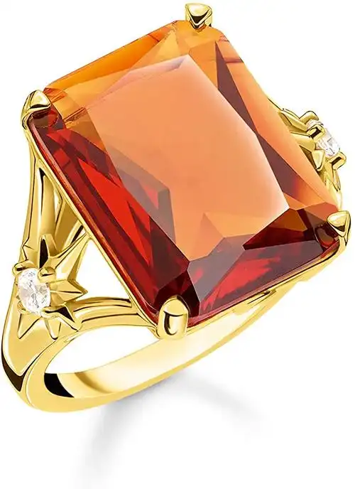 thomas sabo 女士戒指 宝石 橙色 大星星 925 纯银 750 黄金 镀金 tr