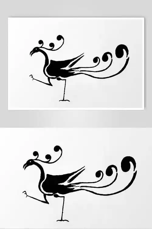 极简黑白线条传统凤凰纹样素材