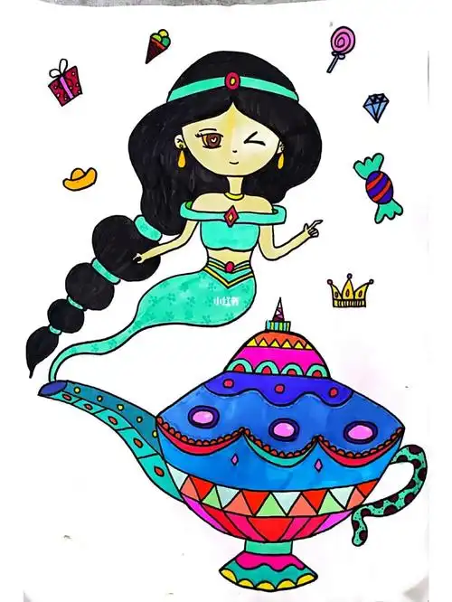 阿拉丁神灯和茉莉公主儿童画