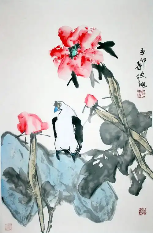 江文湛《花鸟画一对》六年前作 西安中国画院副院长 定之山房藏品