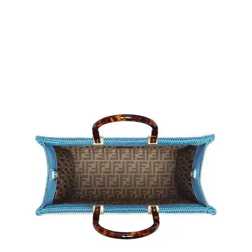 2021秋冬新款 sunshine系列 女士中号蓝色钩编织物fendi roma徽标手提