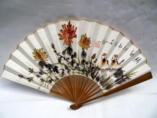 手绘宣纸折扇 7寸 国画扇面 中国风扇子女扇 花鸟画 菊花梅花