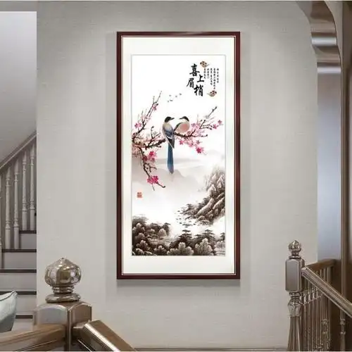 尽头挂画现代轻奢进门高档生财晶瓷画过道壁画玄关装欧式玄关装饰画