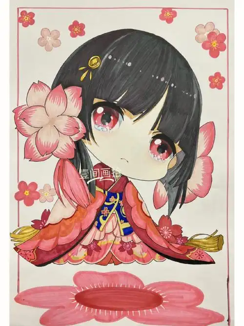 最后画框的时候马克笔黑了,强迫症再严重一点就撕了#动漫  #动漫手绘