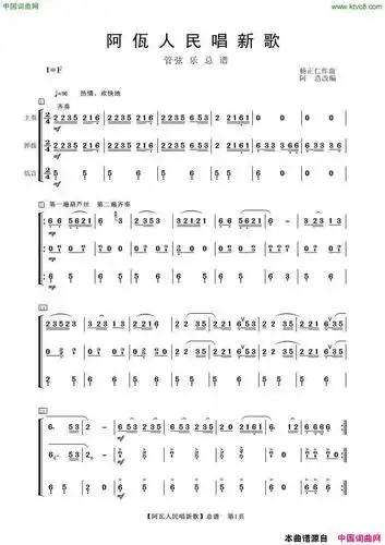 《阿瓦人民唱新歌管弦乐总谱》杨正仁作曲 ,原创总谱合奏,器乐,国语