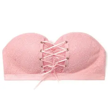 夏季无肩带文胸隐形 防滑婚纱内衣美背加厚裹胸无带抹胸女款 粉色 36