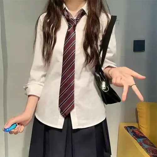 春秋日系jk手打领带女白衬衫女学院风长袖衬衣少女学生宽松软妹潮