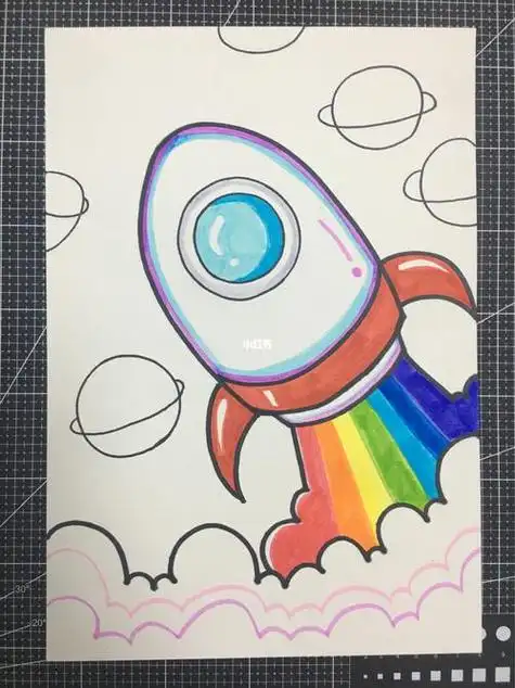 航天火箭简笔画儿童画手帐素材乘坐太空火箭飞行的男宇航员简笔画图片