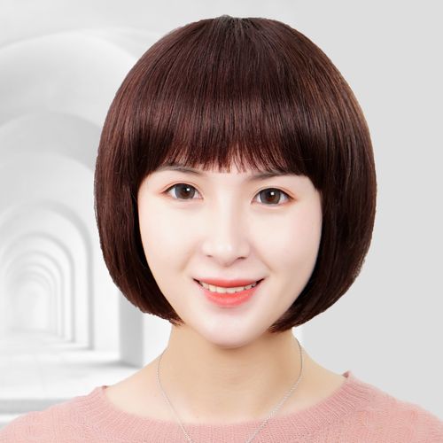 假发套女全真人发真发头套全真自然齐刘海时尚减龄夏季年轻短发