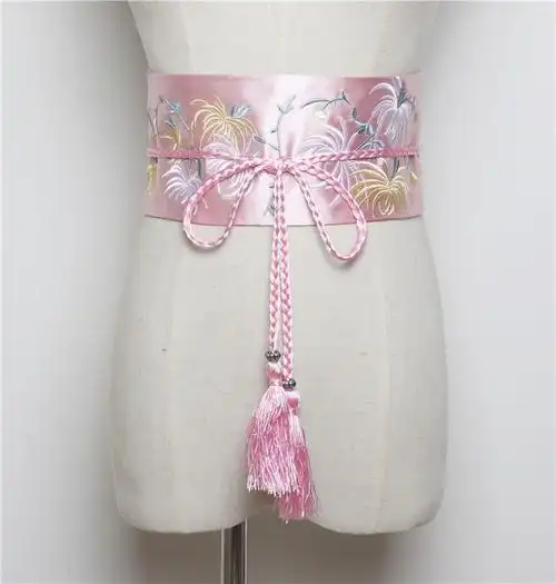 系带绑带古装汉服腰封女装饰长裙宽腰带流苏中国风文艺复古花刺绣