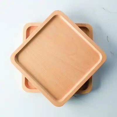 日式榉木制正方形木盘子面包盘实木质杯子托盘茶盘木碟子